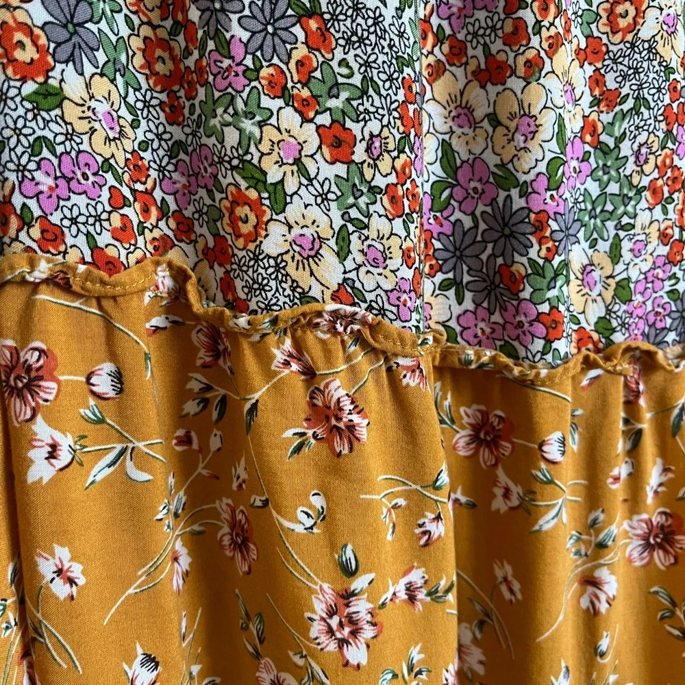 Natural Life Mixed Floral Print Tiered Colette Maxi Dress Blue Red Gold Large - Picture 10 of 11